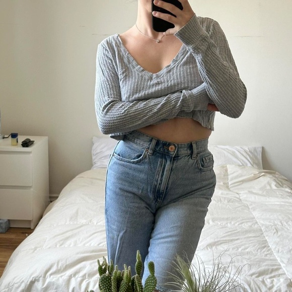 Grey cropped long sleeve top - Picture 6 of 8